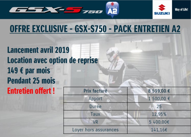 Gagnez 175 € en achetant une GSX-S 750 A2 neuve