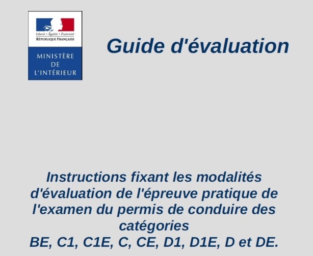Le guide d'évaluation 2013/2014 des examens pour les permis P.L. et BE